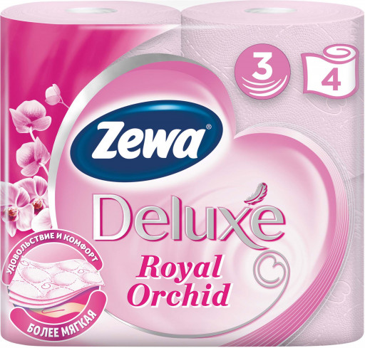 Туалетная бумага deluxe орхидея "Zewa" 3слоя 4рулона