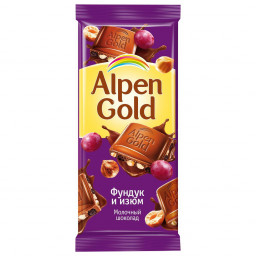 Шоколад фундуки и изюм "Alpen Gold" 100гр