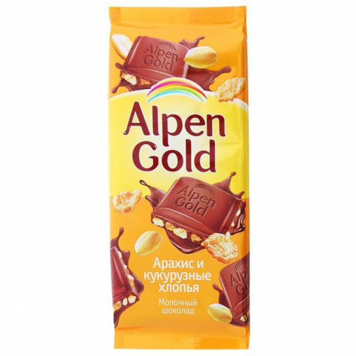 Шоколад арахис и кукурузные хлопья "Alpen Gold" 90гр
